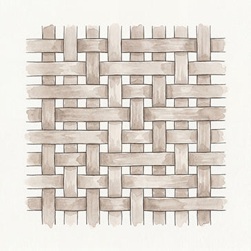 Watercolor illustration of sateen weave - four-over, one-under structure with long thread floats