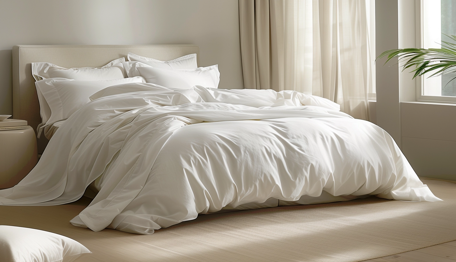 Luxury white bedding in designer bedroom