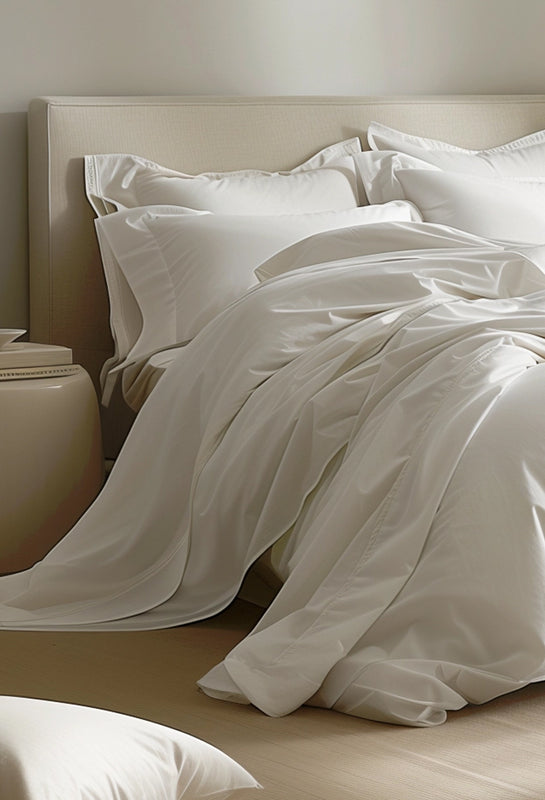 Luxury white bedding in designer bedroom