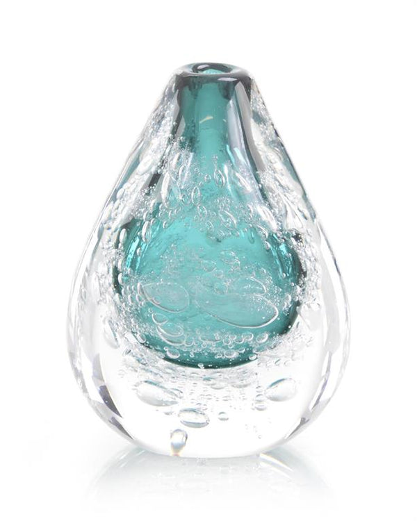 Azure Art Glass Vase with Bubbles - Elegant Strand
