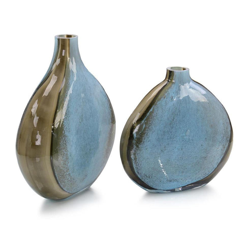Set of Two Aqua and Earth Glass Vases - Elegant Strand