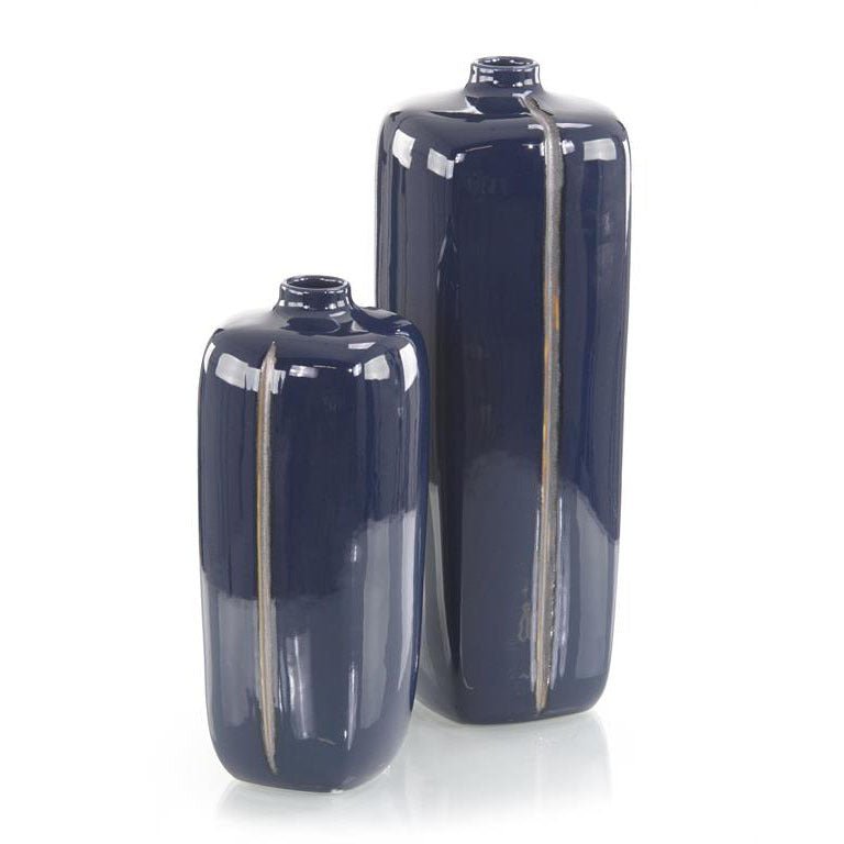 Set of Two Sapphire Blue with Grey Porcelain Vases - Elegant Strand