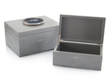 Set of Two Gray Shagreen and Geode Boxes opened