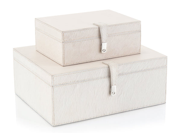 Set of Two Cream Leather Boxes
