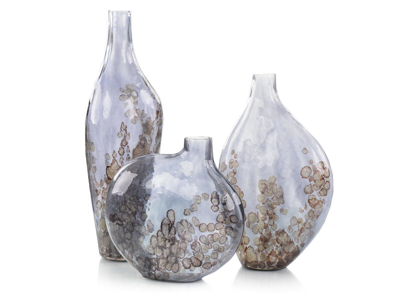 Set Of Three SKY Gray Cracked Glass Vase